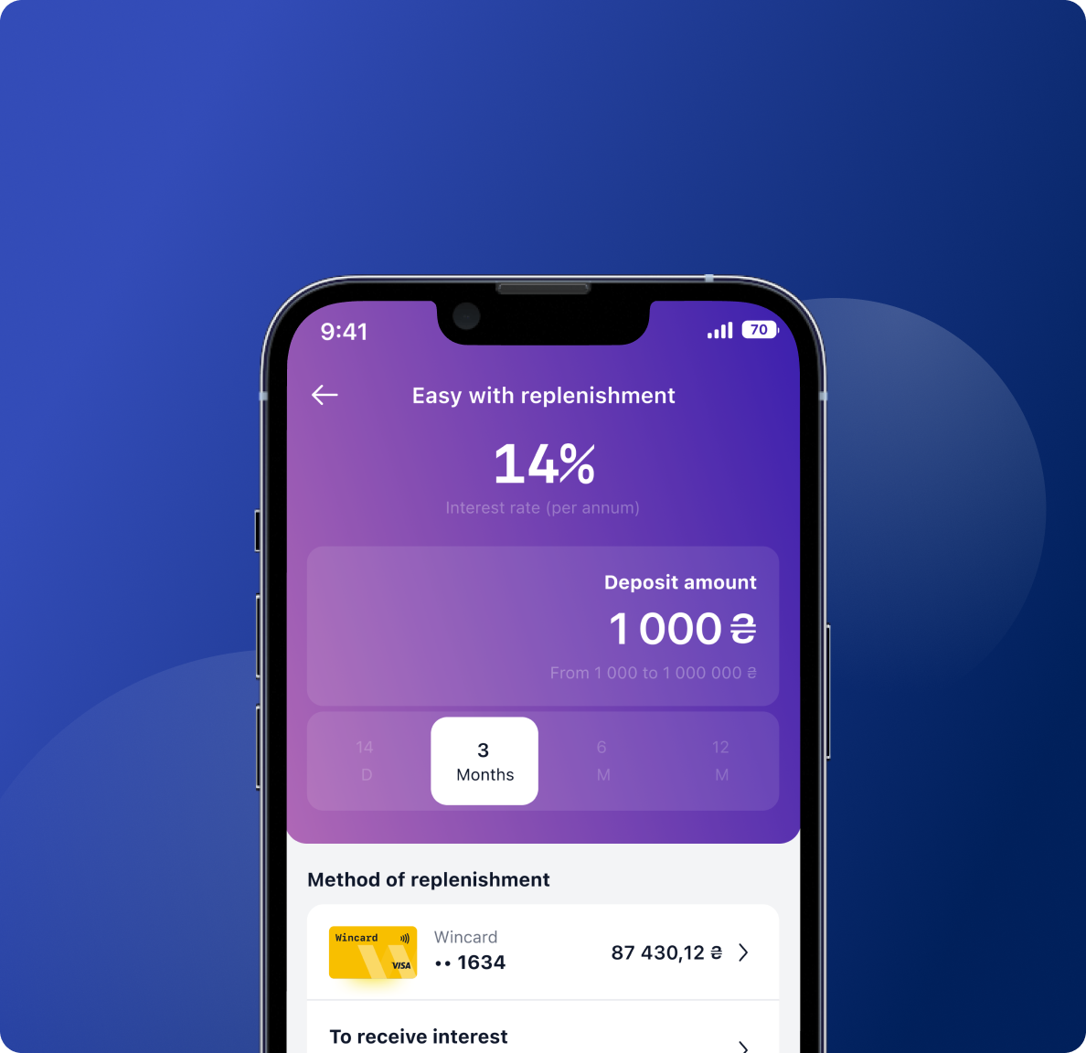 Winbank Deposit easy with replenishment details screen