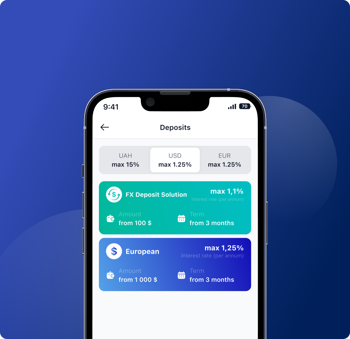 Winbank list of deposits screen
