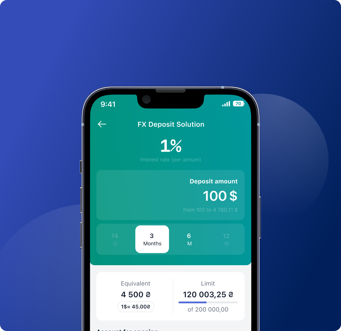 Winbank FX Deposit details screen